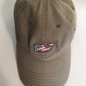 Vineyard Vines Hat with American Flag Whale, Olive, Adjustable